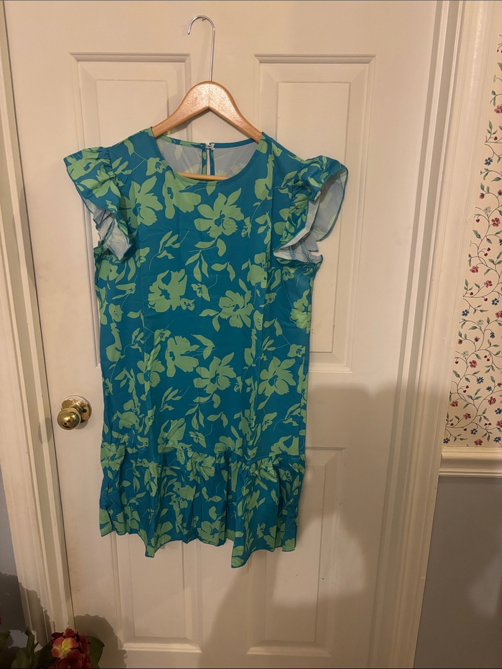Teal and Lime Floral Ruffle Dress